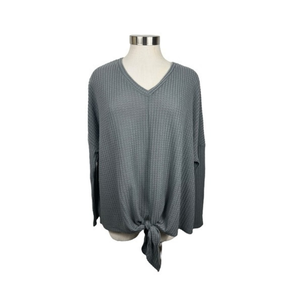 Mudpie Grey Pepper Tie Front Top Size M/L